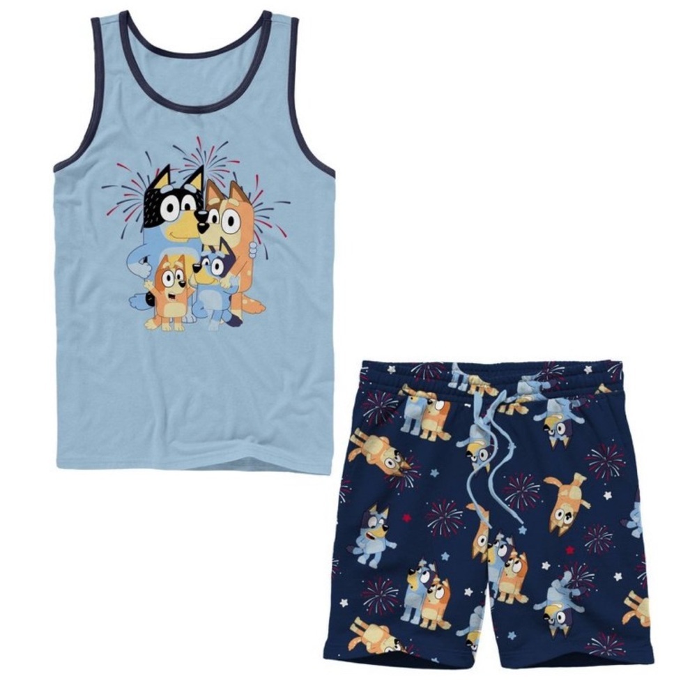 Blue Cartoon Tank and Shorts Sleep Set